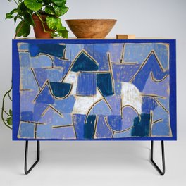Bauhaus Paul Klee Blue Night Painting Abstract Mid century modern Geometry  Credenza