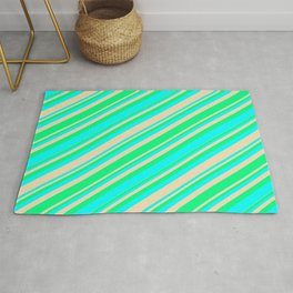 [ Thumbnail: Green, Aqua, and Tan Colored Stripes/Lines Pattern Rug ]
