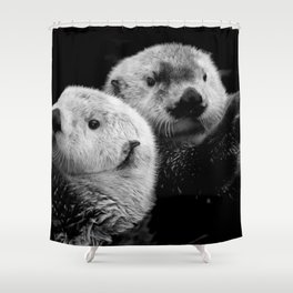 Sea Otter Pair in Black and White Shower Curtain