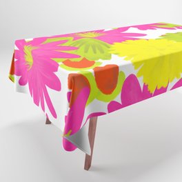 Tropical Flowers Mid-Century Modern Hot Pink And White Tablecloth