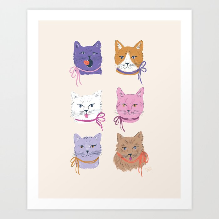 Cats in Purple and Brown Art Print