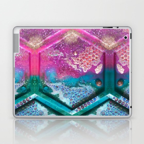 Glitter Rhinestone Nebulas in Pink, Teal and Gold Laptop & iPad Skin