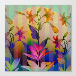 Tiger Lilies on Stripes Canvas Print