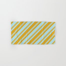 [ Thumbnail: Powder Blue and Goldenrod Colored Lined/Striped Pattern Hand & Bath Towel ]