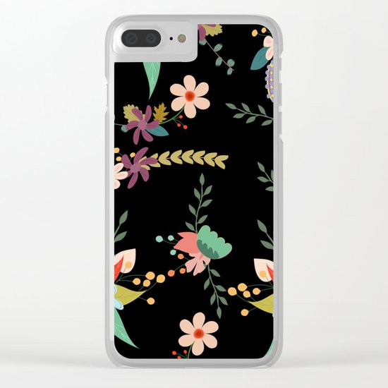 Floral pattern black Clear iPhone Case