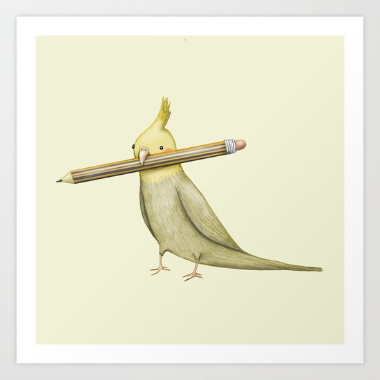 Cockatiel & Pencil Art Print