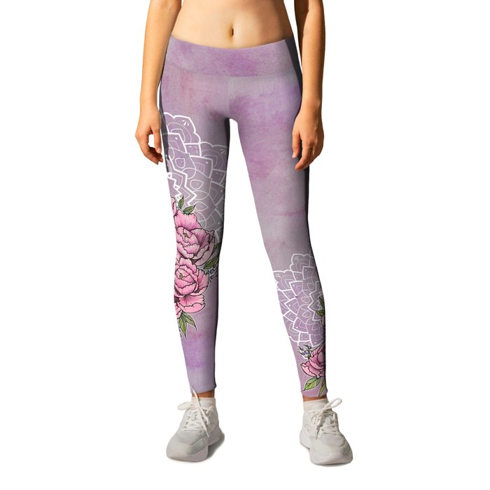 Pink Peonies Leggings by Holly Astral | Society6