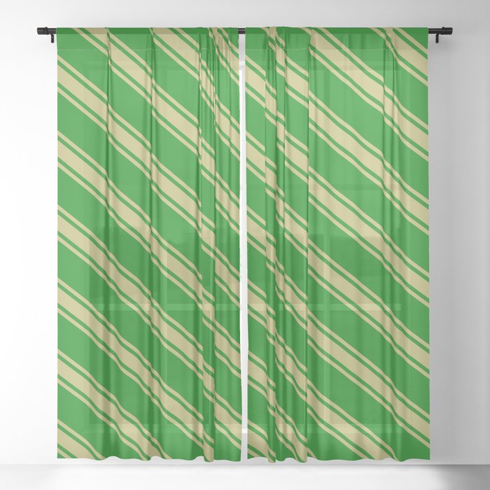 Green & Dark Khaki Colored Lines Pattern Sheer Curtain