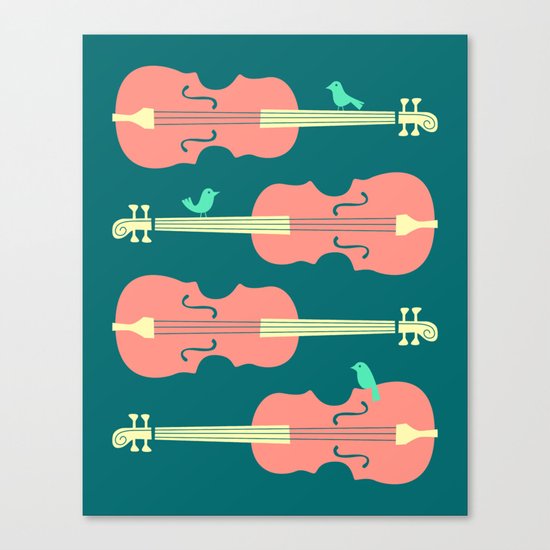 BIRDS ON CELLO STRINGS Canvas Print