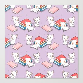 Cats and Books Pattern Canvas Print