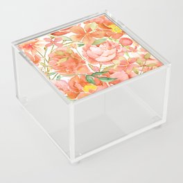 Coral Watercolor English Garden Flowers Acrylic Box