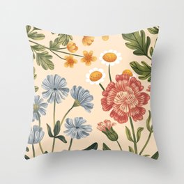 Wild Flowers ~ vol4. ~ light  vintage inspired botanical Throw Pillow