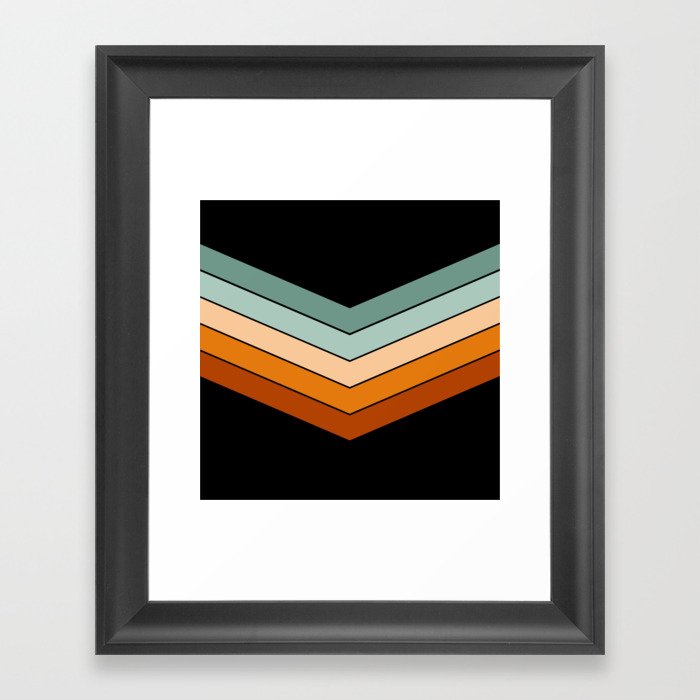 V - Minimalistic Colorful Retro Stripe Art Pattern on Black Framed Art Print