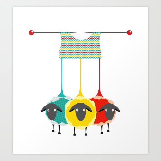 Knitting sheep Art Print
