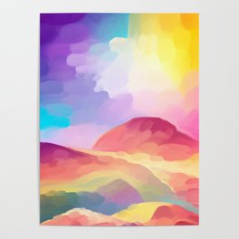 Dreamy Landscape Painting Poster | Abstract, Happy, Landscape, Acrylic, Rainbow, Hills, Mountains, Oil, Clouds, Pastel 