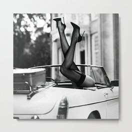 Head over heels stockings and lace high heel female model portrait black and white photograph - photography - photographs Metal Print