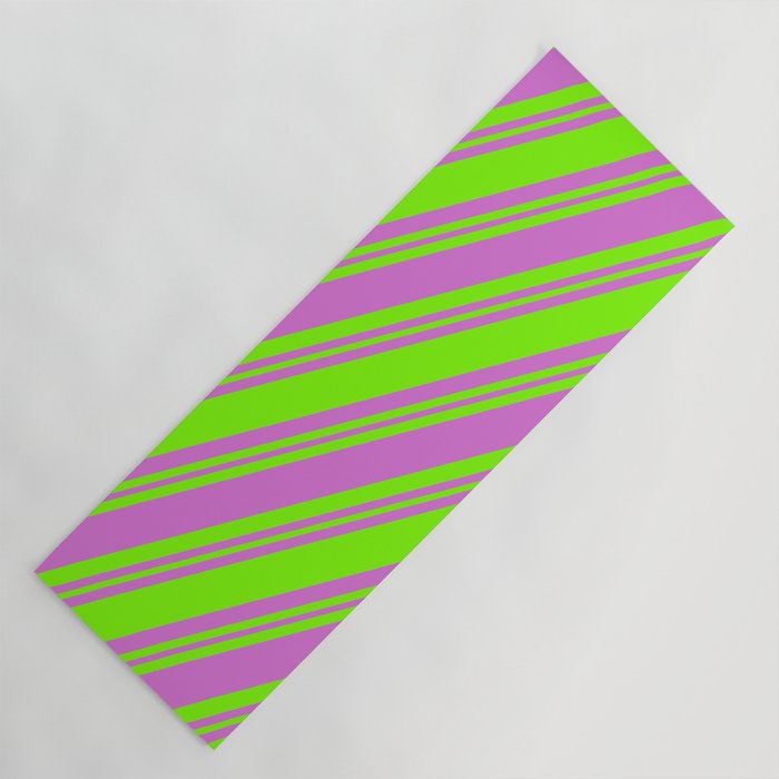 Orchid & Green Colored Striped/Lined Pattern Yoga Mat