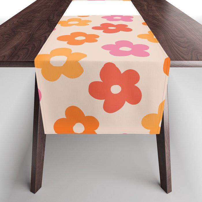 Retro 60s 70s Flowers Pattern #pattern #vintage Table Runner