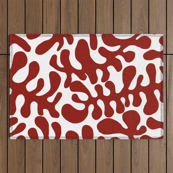 Red Matisse cut outs seaweed pattern on white background Outdoor Rug