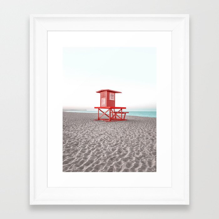 Red Lifeguard Hut Framed Art Print
