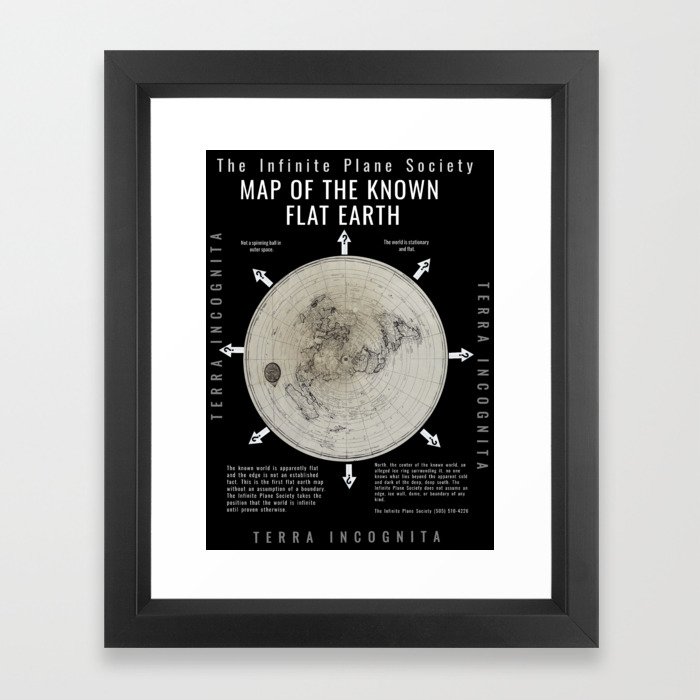 Infinite Plane Society MAP OF THE KNOWN FLAT EARTH Framed Art Print