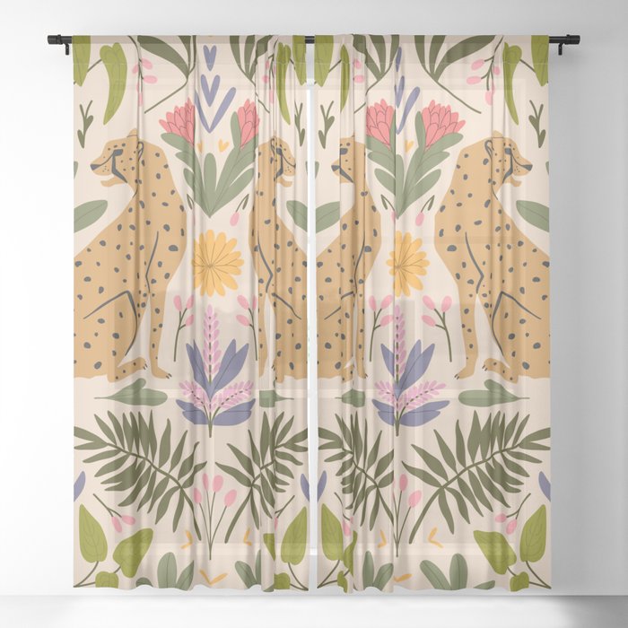 Modern colorful folk style cheetah print  Sheer Curtain