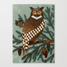 Horned Owl in the Pines Canvas Print