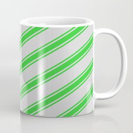 [ Thumbnail: Light Grey and Lime Green Colored Stripes Pattern Coffee Mug ]