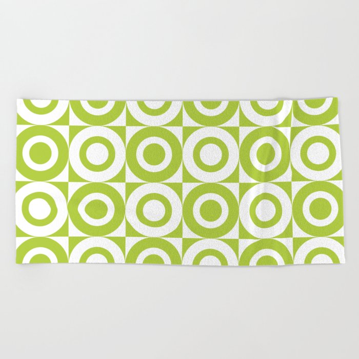 Mid Century Square and Circle Pattern 541 Chartreuse Beach Towel