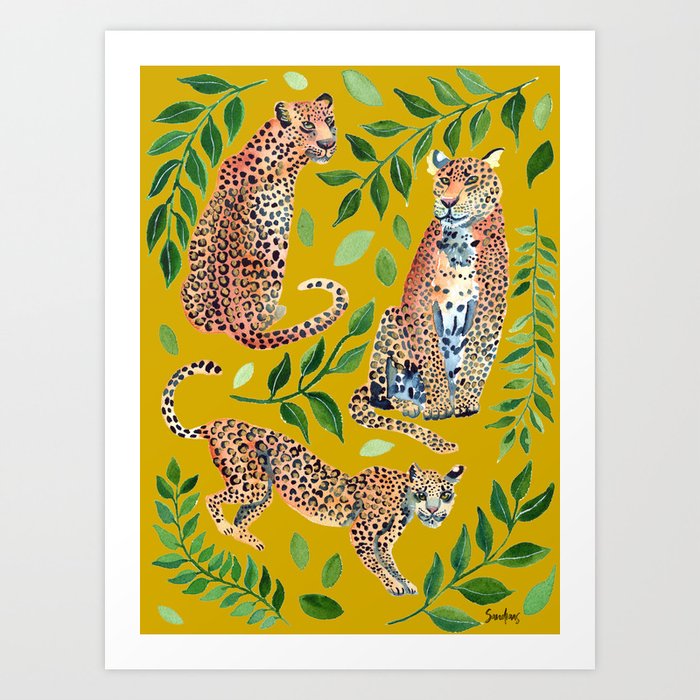 Leopard Leaves Yellow Art Print
