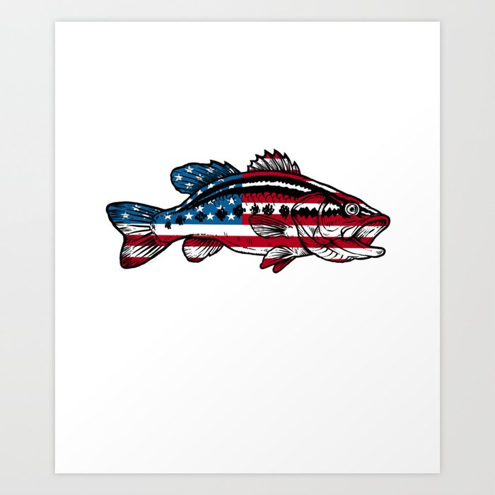 4th of July Fishing American Flag Pursuit of Fish print Art Print