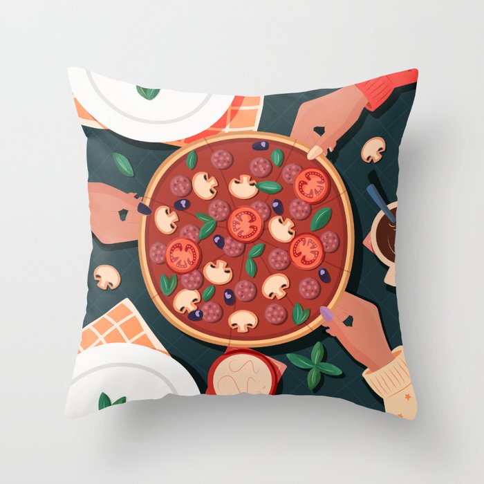 Sharing pizza Throw Pillow