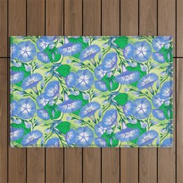 Blue Morning Glory Flowers Vine Repeating Pattern Outdoor Rug