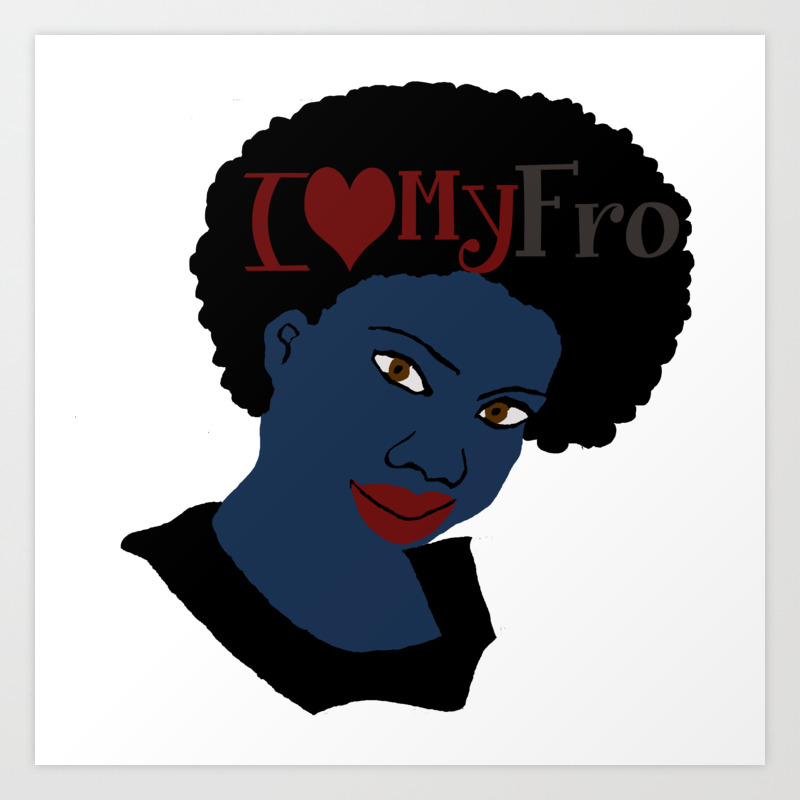 I Love My Afro Blue Hair Wordart Natural Hair Art Print By