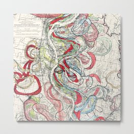 Beautiful Vintage Map of the Mississippi River Metal Print | Pattern, Scientific, Chart, River, Interesting, Map, Modern, Mississippi, Southern, Cool 