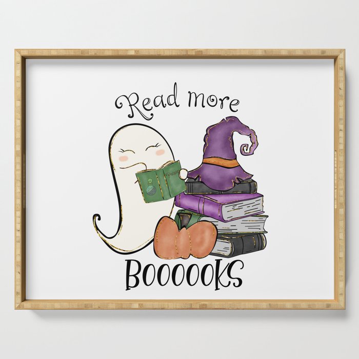 Halloween funny cute ghost reading books Serving Tray