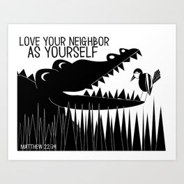 Love Your Crocodile Art Print | Animal, Children, Black and White, Love 