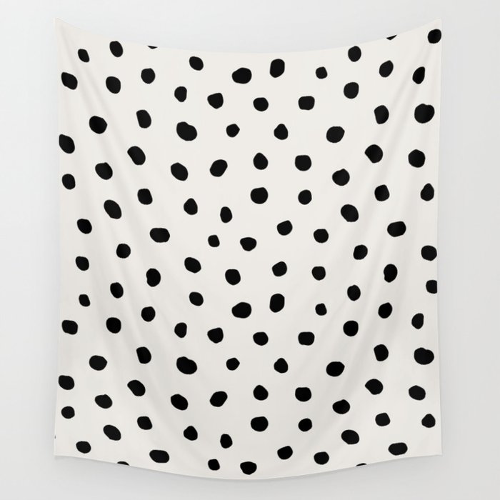 Modern Polka Dots Black on Light Gray Wall Tapestry