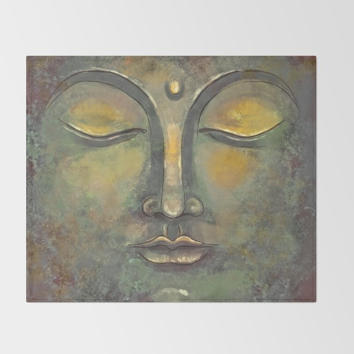 Rusty Golden Buddha Face Zen And Balance Watercolor Painting Throw Blanket By Thubakabra Society6