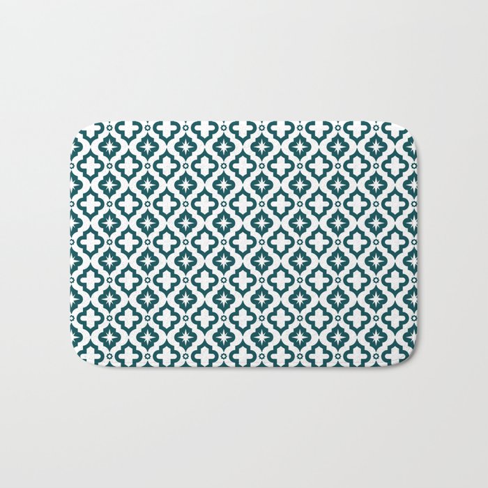 Teal Blue Ornamental Arabic Pattern Bath Mat