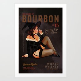 The Babes Of Bourbon Vol. 15: Drink Up Witches Art Print | Bourbon, Babe, Retro, Drinkup, Witch, Drinking, Birthday, Vintage, Christmas, Whisky 