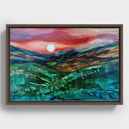 Red Sky at Night Alcohol Ink Framed Canvas