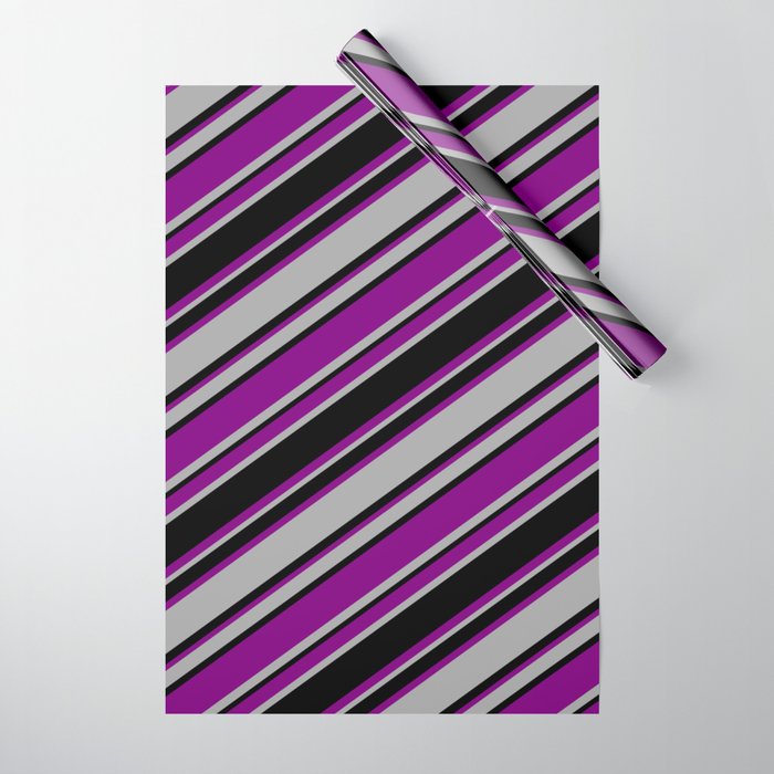 Purple, Dark Gray & Black Colored Striped/Lined Pattern Wrapping Paper