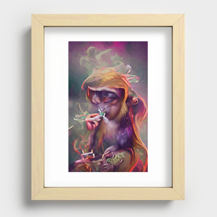 Purple Monkey Smoking Weed Recessed Framed Print