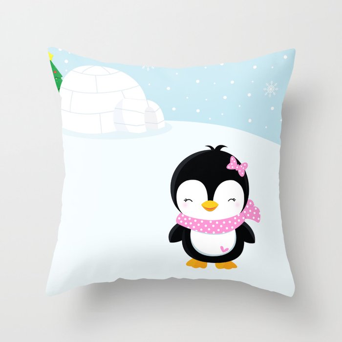 Cute penguin girl  Throw Pillow