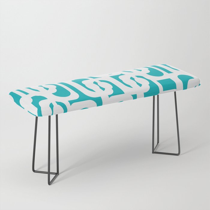 Mid-century Modern Abstract Turquoise and White Loop Pattern Bench