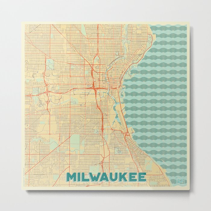 Milwaukee Map Retro Metal Print