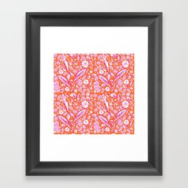 Mermaid Toile Pattern - Pink and orange Framed Art Print