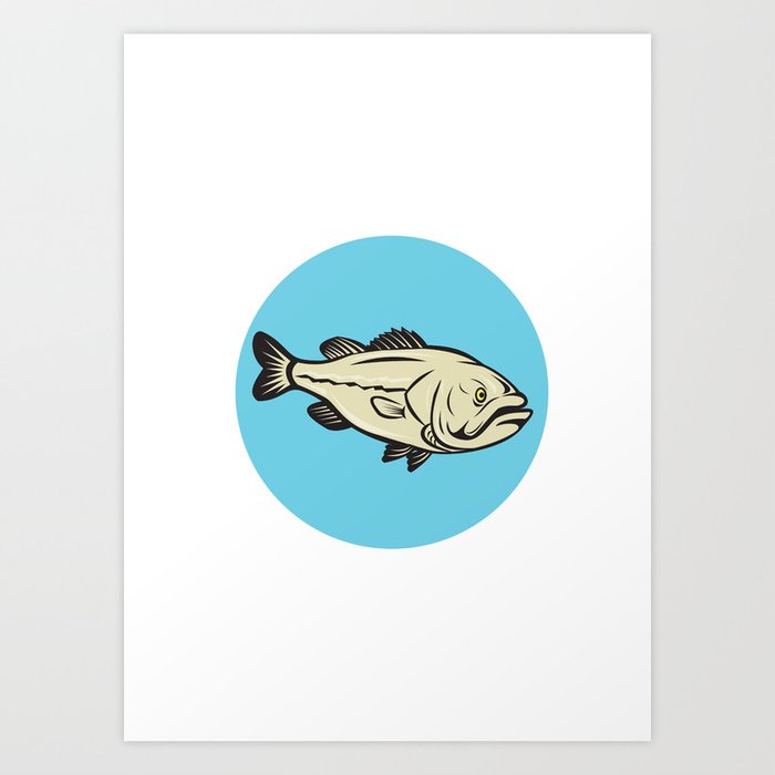 Largemouth Bass Fish Side Circle Cartoon Art Print by patrimonio