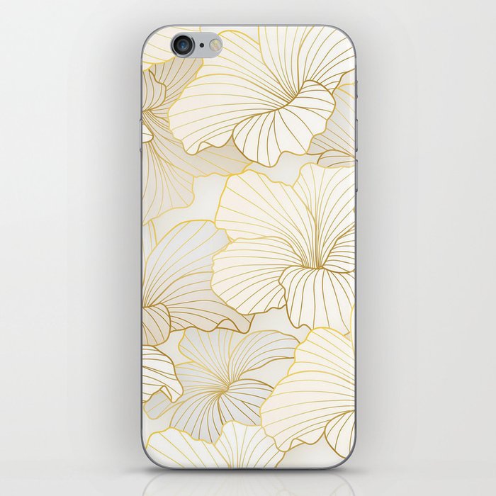 Elegant Modern Golden White Floral Line Collection iPhone Skin